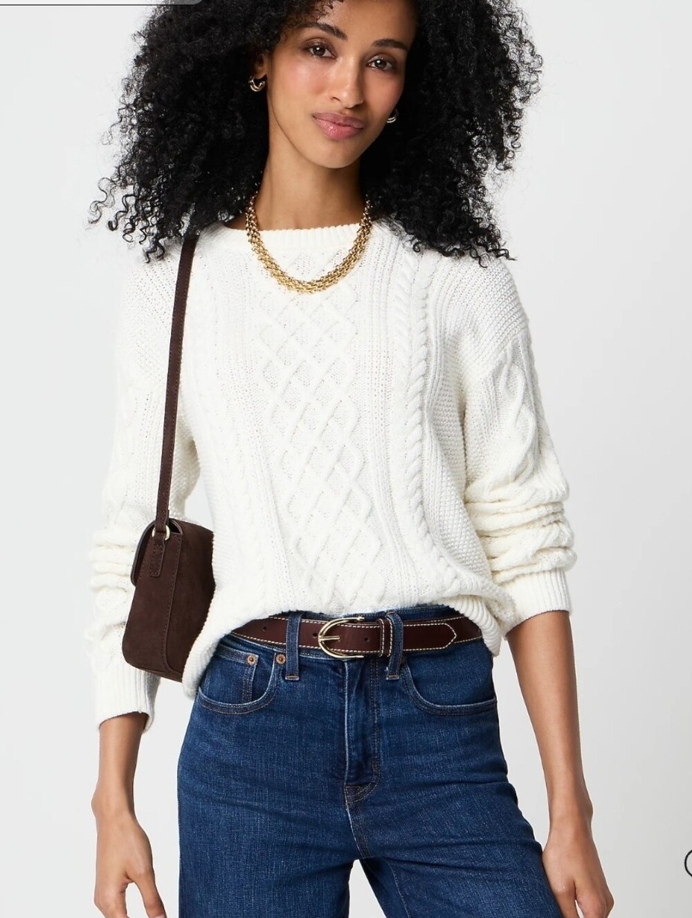 J. Crew Factory Cream Cable-Knit Crewneck Sweater